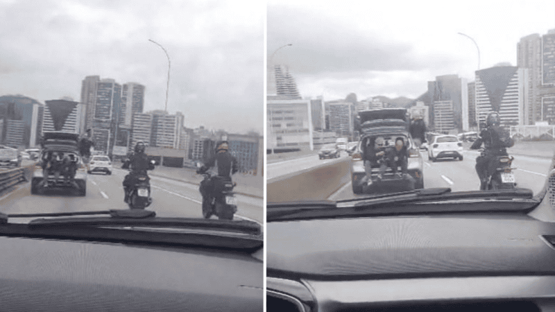 Homens são flagrados no porta-malas de carro em movimento na Terceira Ponte