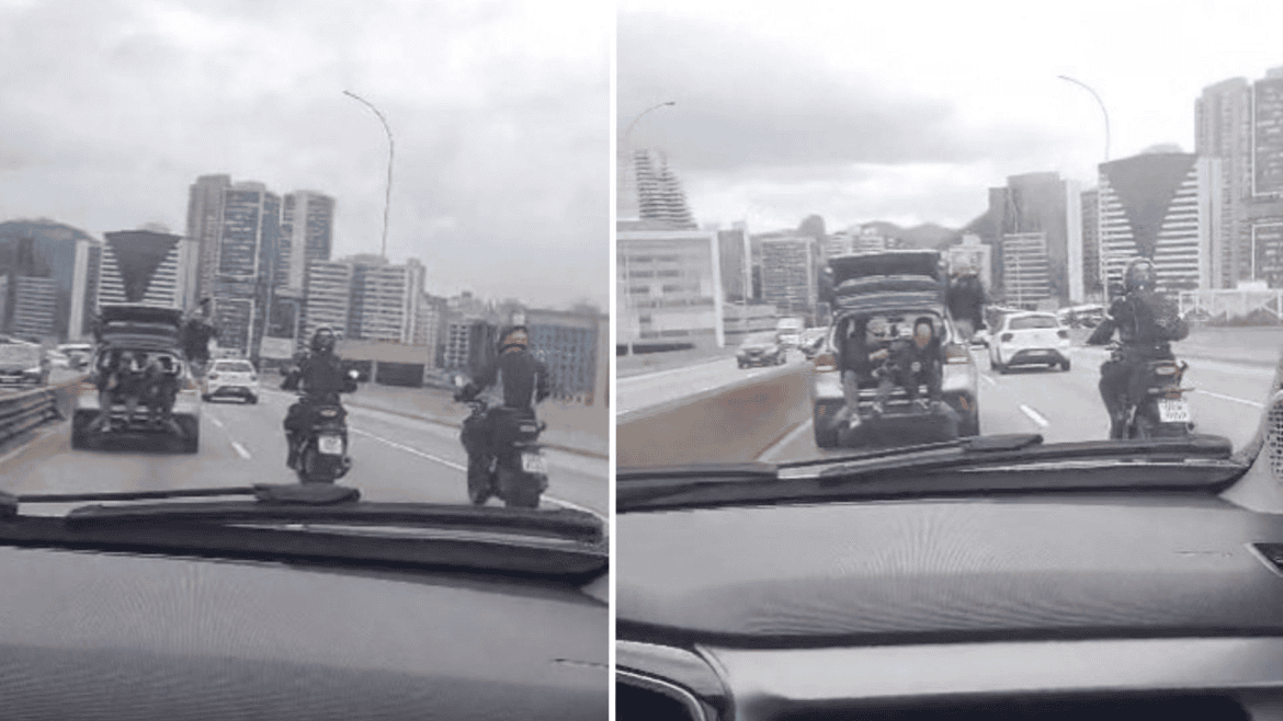 Homens são flagrados no porta-malas de carro em movimento na Terceira Ponte