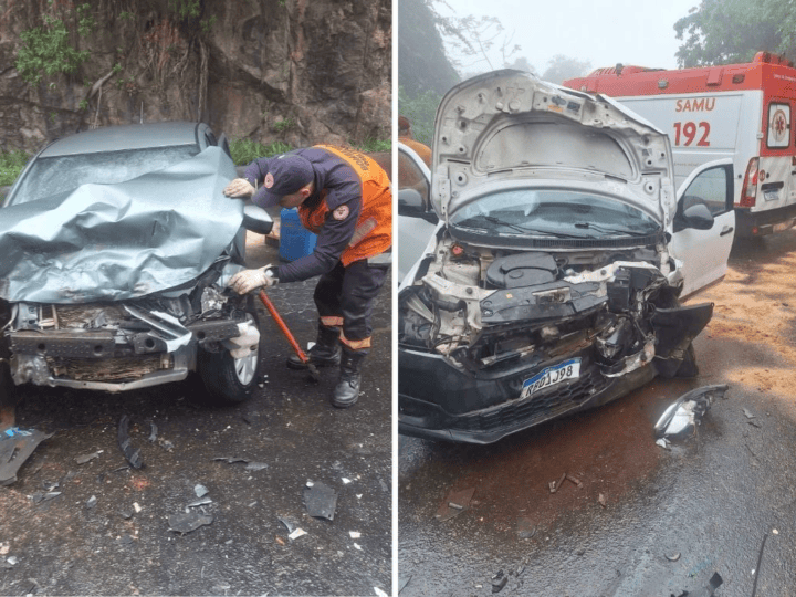 Carro perde o controle na chuva e deixa quatro feridos na BR-262