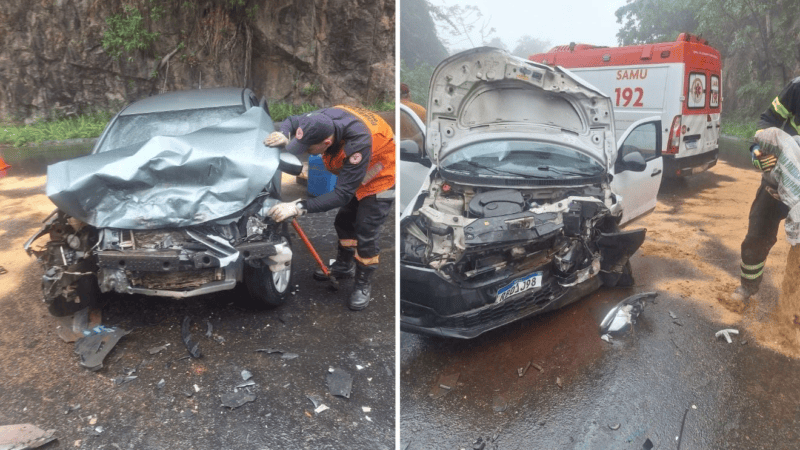 Carro perde o controle na chuva e deixa quatro feridos na BR-262