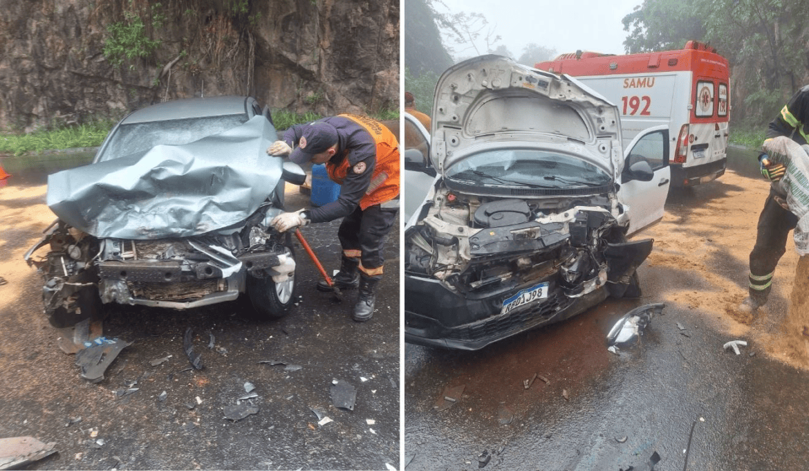 Carro perde o controle na chuva e deixa quatro feridos na BR-262