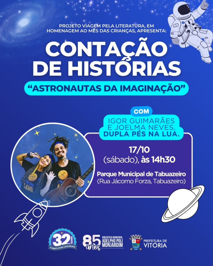 Vitória terá contação de histórias gratuita para crianças no Parque de Tabuazeiro neste sábado (17)