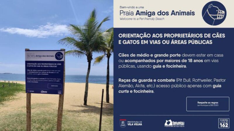 Placas de orientação sobre cães são instaladas em áreas públicas pela Prefeitura